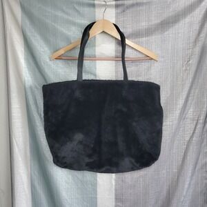 Black Faux Fur Tote Bag Shoulder Bag Handbag Magnetic Snap Closure Mob Wife